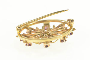 14K Victorian Amethyst Ornate Round Filigree Pin/Brooch Yellow Gold