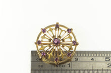 Load image into Gallery viewer, 14K Victorian Amethyst Ornate Round Filigree Pin/Brooch Yellow Gold