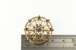 14K Victorian Amethyst Ornate Round Filigree Pin/Brooch Yellow Gold