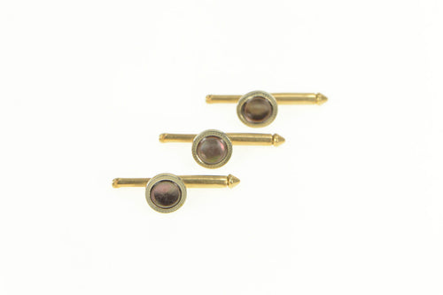 10K Mother of Pearl Tuxedo Studs Button Cuff Links Yellow Gold