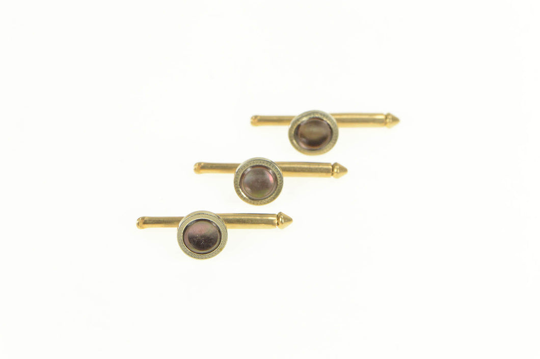 10K Mother of Pearl Tuxedo Studs Button Cuff Links Yellow Gold