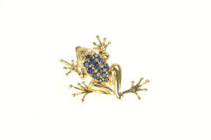 14K Pave Sapphire Diamond Tree Frog Pin/Brooch Yellow Gold