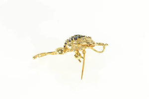 14K Pave Sapphire Diamond Tree Frog Pin/Brooch Yellow Gold