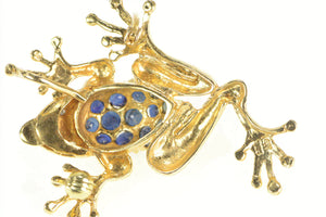 14K Pave Sapphire Diamond Tree Frog Pin/Brooch Yellow Gold