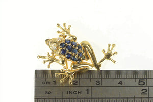 14K Pave Sapphire Diamond Tree Frog Pin/Brooch Yellow Gold