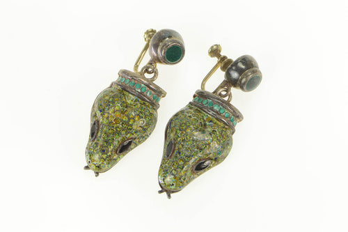 Sterling Silver Elaborate Enamel Snake Serpent Wrap Taxco Earrings