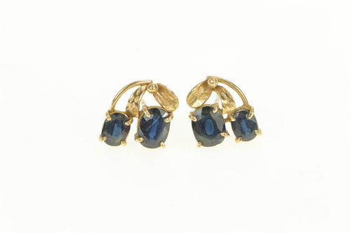 14K Oval Natural Sapphire Berry Cluster Stud Earrings Yellow Gold