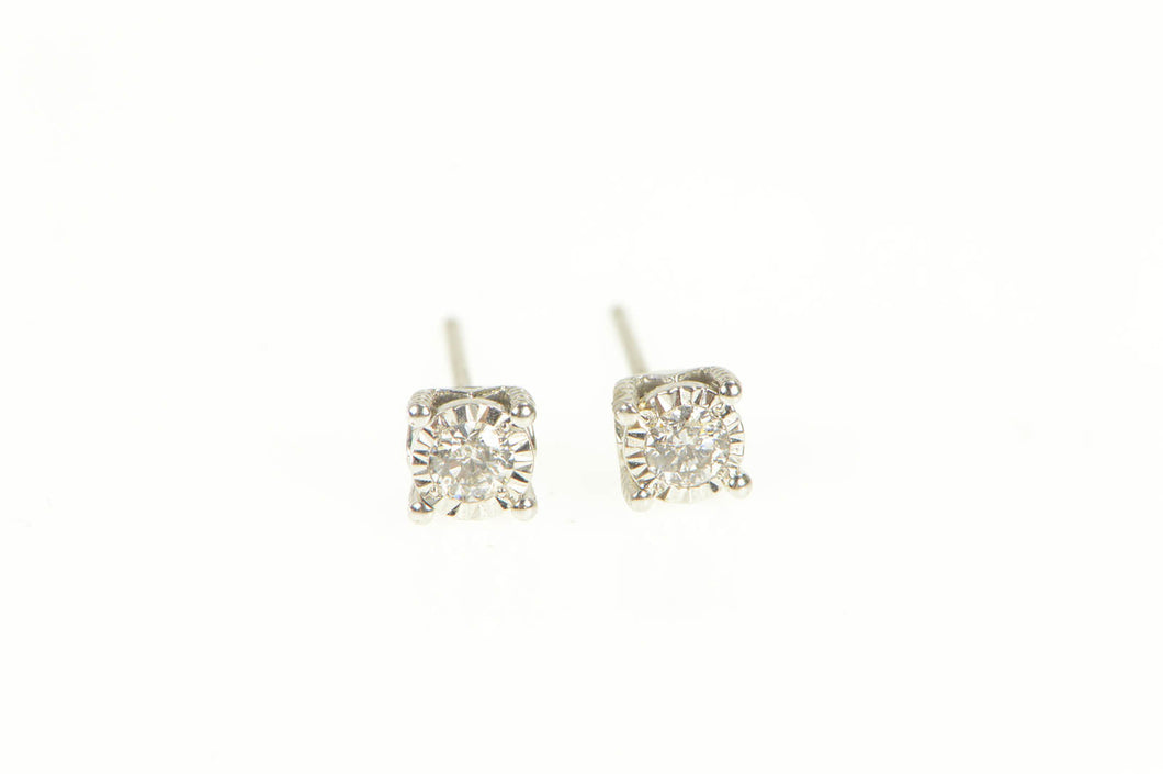 14K Classic Diamond Inset Ornate Stud Earrings White Gold