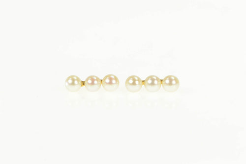 14K Retro Tiered Pearl Bar Drop Stud Earrings Yellow Gold
