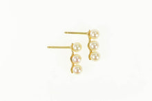 Load image into Gallery viewer, 14K Retro Tiered Pearl Bar Drop Stud Earrings Yellow Gold