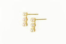 Load image into Gallery viewer, 14K Retro Tiered Pearl Bar Drop Stud Earrings Yellow Gold