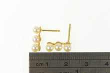 Load image into Gallery viewer, 14K Retro Tiered Pearl Bar Drop Stud Earrings Yellow Gold
