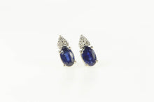 Load image into Gallery viewer, 14K Oval Natural Sapphire Diamond Cluster Stud Earrings White Gold