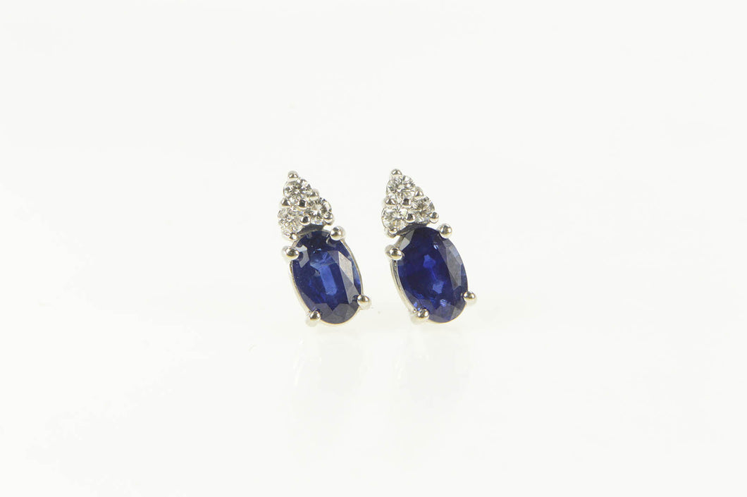 14K Oval Natural Sapphire Diamond Cluster Stud Earrings White Gold