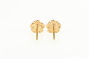 10K 3D Rose Textured Flower Ornate Stud Earrings Yellow Gold