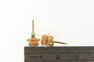 10K 3D Rose Textured Flower Ornate Stud Earrings Yellow Gold