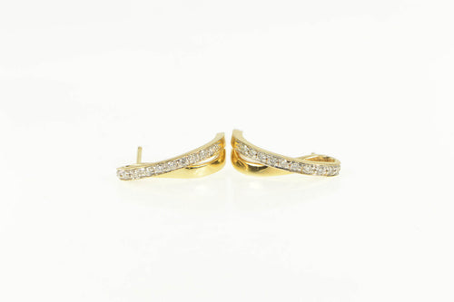 14K Diamond Curved Loop Bar Semi Hoop Fashion Earrings Yellow Gold