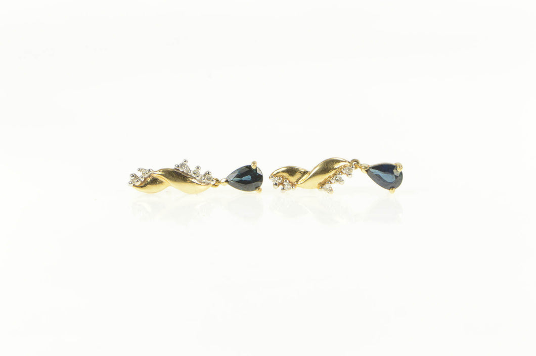 14K Pear Sapphire Diamond Accent Drop Dangle Earrings Yellow Gold