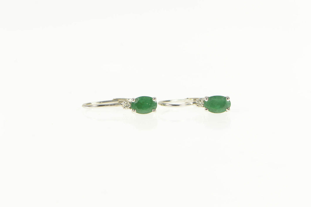 14K Natural Emerald Diamond Accent Dangle Earrings White Gold