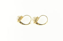 Load image into Gallery viewer, 14K Pearl Inset Twist Trim Lever Back Drop Earrings Yellow Gold