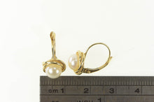 Load image into Gallery viewer, 14K Pearl Inset Twist Trim Lever Back Drop Earrings Yellow Gold