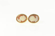Load image into Gallery viewer, 14K Retro Ornate Carved Shell Cameo Stud Earrings Yellow Gold