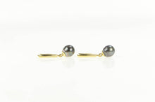 Load image into Gallery viewer, 14K Black Pearl Dangle Ornate Lever Back Earrings Yellow Gold