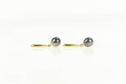 14K Black Pearl Dangle Ornate Lever Back Earrings Yellow Gold