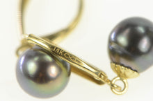 Load image into Gallery viewer, 14K Black Pearl Dangle Ornate Lever Back Earrings Yellow Gold