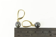 Load image into Gallery viewer, 14K Black Pearl Dangle Ornate Lever Back Earrings Yellow Gold
