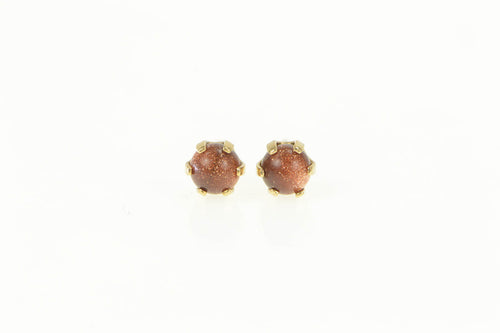 14K 1960's Retro Tiger's Eye Sphere Ball Stud Earrings Yellow Gold