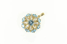 Load image into Gallery viewer, 14K Blue Topaz CZ Diamond Accent Round Cluster Pendant Yellow Gold