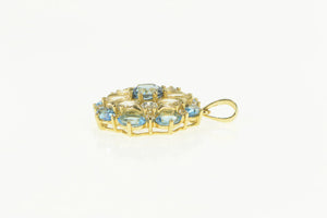14K Blue Topaz CZ Diamond Accent Round Cluster Pendant Yellow Gold