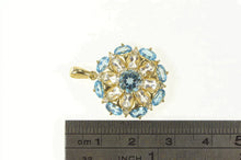 Load image into Gallery viewer, 14K Blue Topaz CZ Diamond Accent Round Cluster Pendant Yellow Gold