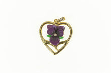 Load image into Gallery viewer, Gold Plated Iris Flower Ceramic Rhinestone Heart Retro Pendant