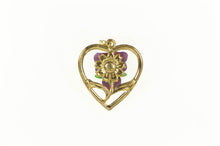 Load image into Gallery viewer, Gold Plated Iris Flower Ceramic Rhinestone Heart Retro Pendant