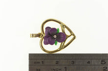 Load image into Gallery viewer, Gold Plated Iris Flower Ceramic Rhinestone Heart Retro Pendant