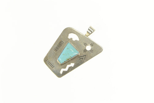 Sterling Silver Relios Native American Heartline Bear Turquoise Pendant