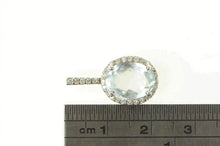 Load image into Gallery viewer, 14K Oval Blue Topaz Diamond Halo Statement Pendant White Gold