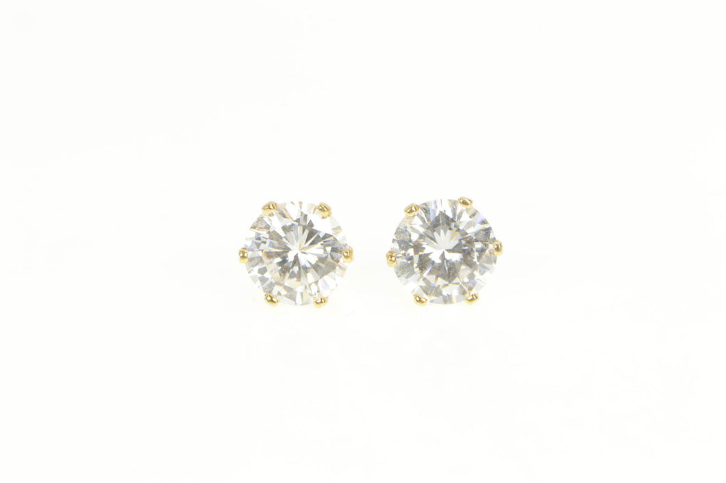 14K Round Classic Solitaire CZ Stud Earrings Yellow Gold