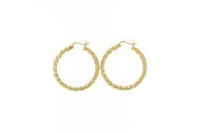 Load image into Gallery viewer, 14K 30.7mm Twist Design Textured Fashion Hoop Earrings Yellow Gold
