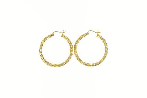14K 30.7mm Twist Design Textured Fashion Hoop Earrings Yellow Gold
