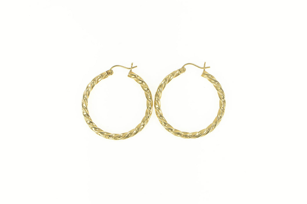 14K 30.7mm Twist Design Textured Fashion Hoop Earrings Yellow Gold