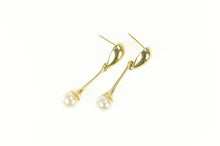 Load image into Gallery viewer, 14K Pearl Dangle Drop Curvy Statement Earrings Yellow Gold