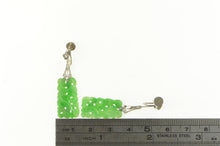 Load image into Gallery viewer, Platinum Carved Floral Jade Diamond Dangle Screw Back Earrings
