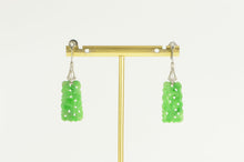 Load image into Gallery viewer, Platinum Carved Floral Jade Diamond Dangle Screw Back Earrings