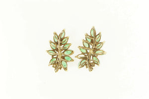 14K Marquise Emerald Diamond Wavy Cluster Earrings Yellow Gold