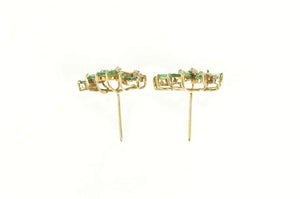 14K Marquise Emerald Diamond Wavy Cluster Earrings Yellow Gold