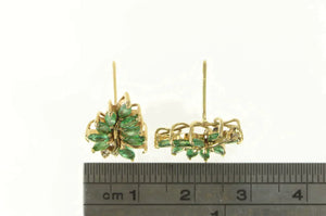 14K Marquise Emerald Diamond Wavy Cluster Earrings Yellow Gold