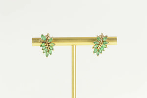 14K Marquise Emerald Diamond Wavy Cluster Earrings Yellow Gold